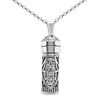 【中古】【輸入品・未使用】Mezuzah 925スターリングシルバー ハムサハンド 祝福ネックレス ガラススクロール付き ペンダントの内側に長いロロチェーン メンズ レディース