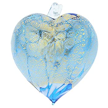 【中古】【インポート品・未当て嵌める】GlassOfVenice ムラーノガラス 斑点模様 ハート型 クリスマスオーナメント - アクアゴールド