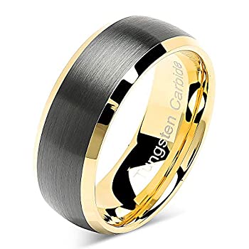 【中古】【輸入品・未使用】100S JEWELRY タングステンリング メンズ レディース 結婚指輪 ブラック マットゴールド ドームエッジ サイズ6～16