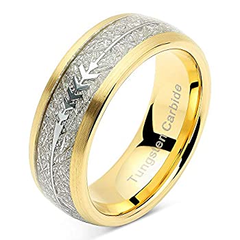 【中古】【輸入品・未使用】100S JEWELRY タングステンリング メンズ レディース 結婚指輪 ゴールドアロー 模造隕石 サイズ8~16