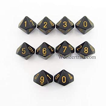 【中古】【輸入品・未使用】Black with Gold Opaque d10 Dice Set (10)｜スカイマーケットプラス