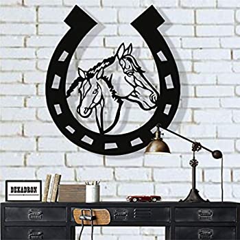 【中古】【インポート品・未当て嵌める】メタルウォールアート、メタルホースヘッド鉄沓作物、金属元素ウォールかざり付ける、牛飼い作物、ファームハウスアート、牛飼いかざり付ける、馬蹄サ