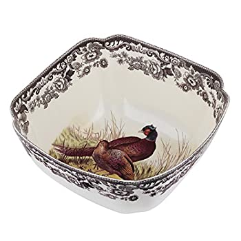 【中古】【インポート品・未当て嵌める】Spode Woodland ディープスクエアサービングボウル(野鶏)