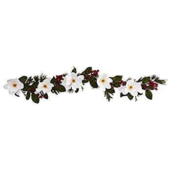 【中古】【輸入品・未使用】Nearly Natural 6フィート マグノリア 松 ベリー 人工ガーランド ホワイト|スカイマーケットプラス