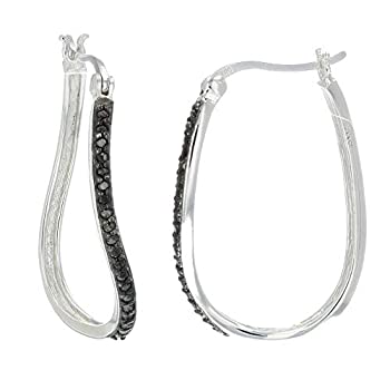 【中古】【輸入品・未使用】Vir Jewels 1/4カラットブラックダイヤモンドフープピアス .925スターリングシルバー 1インチ