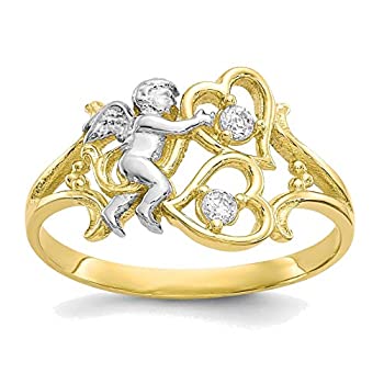 【中古】【インポート品・未当て嵌める】Bonyak Jewelry 10k \u0026 ロジウム CZ 天使 ハート型輪っか 10k 黄色ゴールド - 大きさ 6