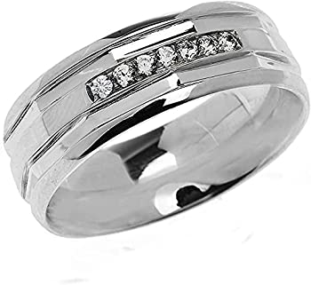【中古】【輸入品・未使用】メンズ 925スターリングシルバー 快適フィット モダン結婚指輪 ダイヤモンド付き