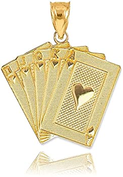 【中古】【輸入品・未使用】ソリッド14?KイエローゴールドハートのロイヤルFlush Pokerネックレスペンダント