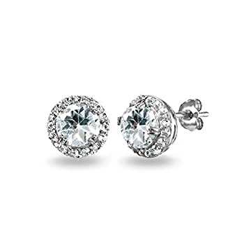 【中古】【輸入品・未使用】スターリングシルバー ライトアクアマリン&ホワイトトパーズ ラウンドヘイロー スタッドピアス