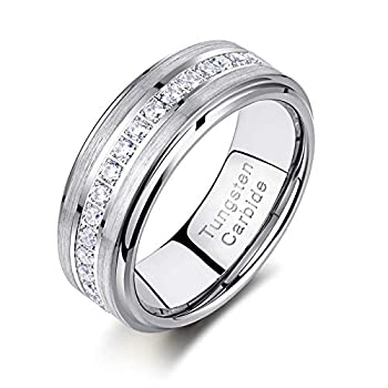 【中古】【輸入品・未使用】Newshe タングステンリング メンズ 結婚指輪 メンズ キュービックジルコニア 8mm マット つや消し サイズ8-13 ホワイト