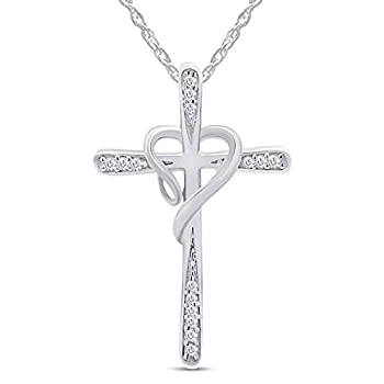 【中古】【輸入品・未使用】Jewel Zone US ホワイト天然ダイヤモンドクロスペンダントネックレス 10Kソリッドゴールド|スカイマーケットプラス