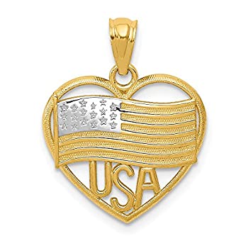 【中古】【輸入品・未使用】14k イエローゴールドとホワイトロジウム アメリカ国旗 ハートペンダント 16 x 20mm｜スカイマーケットプラス