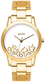 【中古】【輸入品・未使用】Rakani What Time? 32mm ホワイトにゴールドのケース ゴールドスチールバンド