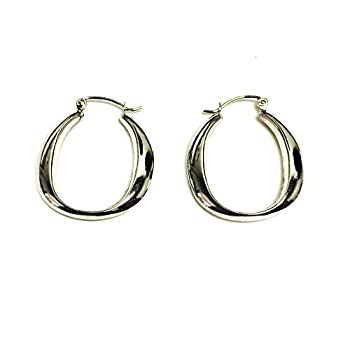 【中古】【輸入品・未使用】14K White Gold Shiny Oval Shape Hoop Earring