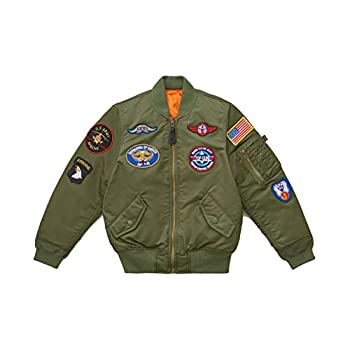 【中古】【インポート品・未当て嵌める】Alpha Industries Big Boys\u0027 MA-1 上衣 継ぎ切れ付き添い人 US 大きさ: M 色つや: 緑であること