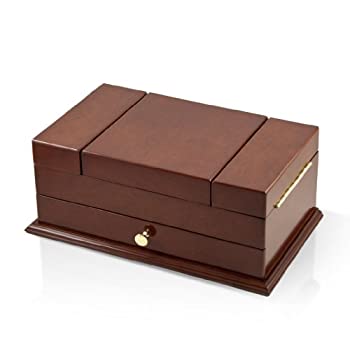 【中古】【輸入品・未使用】ゆったりウッドトーン機能ジュエリーボックス折りたたみミラーとサイドポケット
