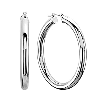 【中古】【輸入品・未使用】14K White Gold 3MM Shiny Round Tube Hoop Earrings%ｶﾝﾏ% 25mm