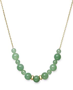 【中古】【輸入品・未使用】14K イエローゴールド 天然グリーン翡翠ネックレス
