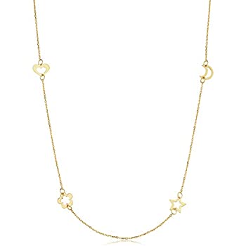 【中古】【輸入品・未使用】KoolJewelry 14Kイエローゴールド ハートフラワースタームーンステーションネックレス (17または18インチまで調整可能)