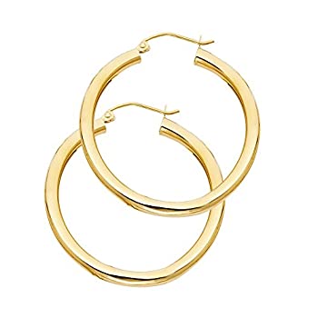 【中古】【インポート品・未当てはめる】14K 実際的黄色ゴールド 厚さ3粍 フープピアス - 7類概念の大いさ