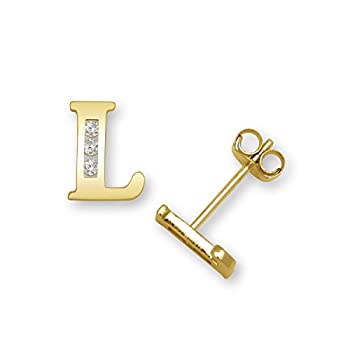 【中古】【輸入品・未使用】ソリッド14?Kイエローゴールドchannel-set ( A - Z )キュービックジルコニア初期スタッドイヤリング ホワイト