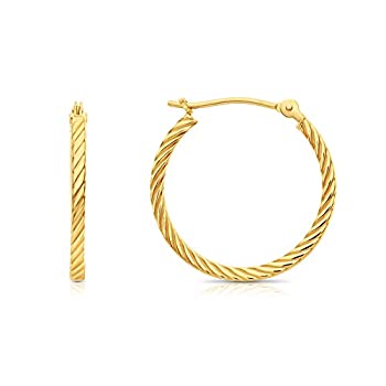 【中古】【輸入品・未使用】14K イエローゴールド ツイスト スクエア チューブ フープ イヤリング