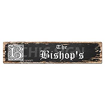 【中古】【輸入品・未使用】The Bishopファミリ名プレートサインヴィンテージ素朴なストリートサインビーチバーパブホーム部屋壁ドア装飾ギフトカフェレストランショップサ