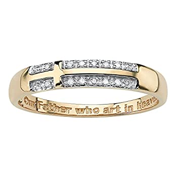 【中古】【インポート品・未当て嵌める】14?K黄色ゴールドoverスターリングシルバーダイヤモンドアクセントSideways Cross Ring