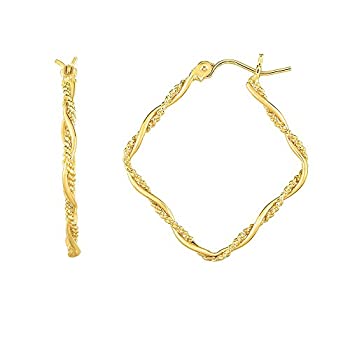 【中古】【輸入品・未使用】14K Gold Yellow Shiny Textured Tube Hoop Fancy Earrings