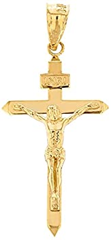 【中古】【輸入品・未使用】ソリッド 10K イエローゴールド カトリック イエス・キリスト インリ 十字架ペンダント (1.6インチ)