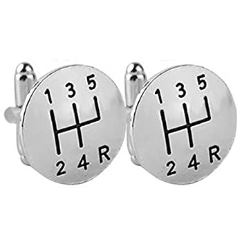 【中古】【輸入品・未使用】Gear Shift Cufflinks???車オート5スピードギアスティックシルバーカフスボタン