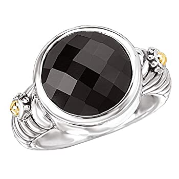 【中古】【輸入品・未使用】925シルバー＆ラウンドチェッカーボードオニキスモダンリング 18Kゴールドアクセント付き サイズ6～8