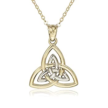 【中古】【インポート品・未当て嵌める】JewelryWeb 益荒男 14K ツートーンゴールド ケルトトリニティノット シャンデリヤ首飾り 18in (16粍 x 22粍)