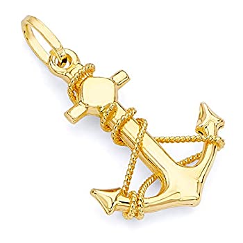 【中古】【輸入品・未使用】14K リアルイエローゴールド アンカーチャームペンダント - 2つの異なるサイズをご用意%カンマ% イエローゴールド%カンマ%