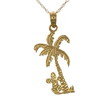 【中古】【輸入品・未使用】14?Kイエローゴールドマリンネックレスペンダントチェーン、小Palm Tree wサボテン、フラット｜スカイマーケットプラス