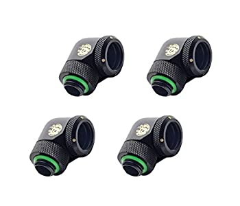 【中古】【インポート品・未当て嵌める】Bitspower G1/4in 強化因子マルチリンクアダプターあと継ぎ 外径16粍 リジッドチューブ用 90度回転させる つや消し黒いこと 4個容器に並べる