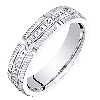 【中古】【輸入品・未使用】レディース 14K ホワイトゴールド 4mm テクスチャ加工 結婚記念リング バンドサイズ4~9