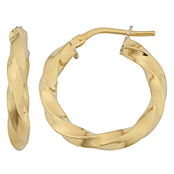 【中古】【インポート品・未当て嵌める】Kooljewelry 18K黄色ゴールド 3x15粍 ツイストフープイヤリング