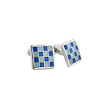 【中古】【輸入品・未使用】David Donahue メンズ スターリングシルバー ブルー チェッカーボード カフスボタン (CL020402)