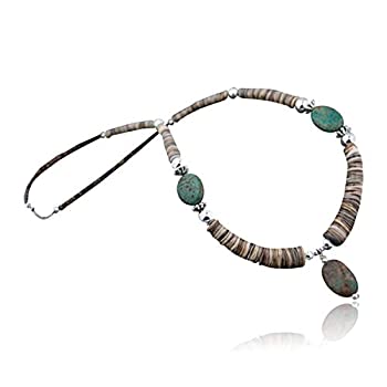 【中古】【インポート品・未当て嵌める】Authentic Made by Charlene Little Navajoしろがね色グラデーションHeishi、ターコイズネイティブアメリカンネックレス