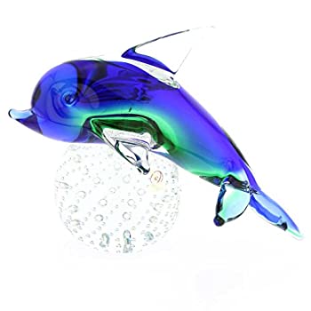 【中古】【輸入品・未使用】Murano Glass Dolphin on Base???青と緑