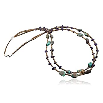 【中古】【インポート品・未当て嵌める】Large Authentic 2同盟罷工地びたMade by Charlene Little Navajoしろがね色生まれながら青緑色とラピスネイティブアメリカンネックレス