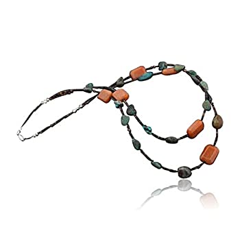 【中古】【インポート品・未当てはめる】Large Authentic 2同盟罷業地びたMade by Charlene Little Navajoネイティブアメリカンネックレスシルバー生まれながらターコイズカーネリアン