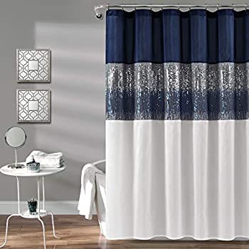 【中古】【インポート品・未当て嵌める】Night Sky Shower Curtain Navy/White 72X72