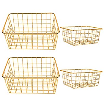【中古】【輸入品・未使用】Majika Premier 装飾ゴールドバスケット4個 Lサイズ2個 小サイズ2個 自宅やオフィスに最適な収納|スカイマーケットプラス