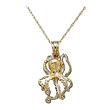 【中古】【インポート品・未当てはめる】14?Kイエローゴールドマリンネックレスペンダント、2d Octopus with 18in縄索チェーン店