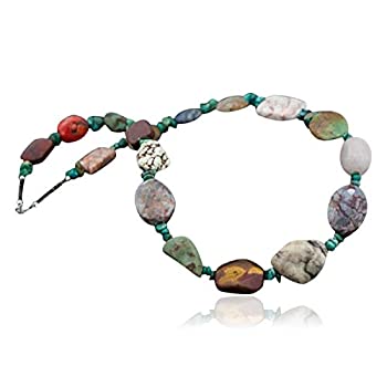 【中古】【輸入品・未使用】Large Authentic Made by Charlene Little Navajoネイティブシルバー天然マルチカラーストーンネイティブアメリカンネックレス