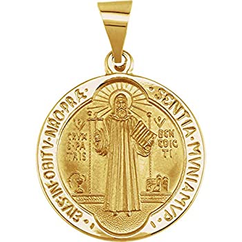 【中古】【インポート品・未当てはめる】Eliana and Eli 14K 黄色ゴールド 18粍 ラウンド ホロー 聖ベネディクトメダル