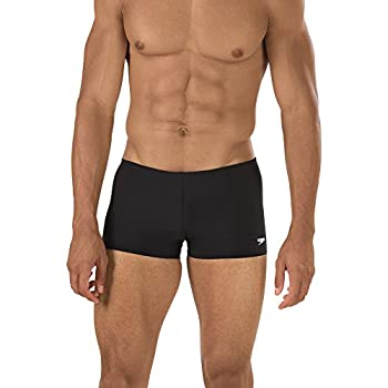 【中古】【インポート品・未当て嵌める】Speedo エンデュランスプラス(Endurance+) 海水着 メンズ 無地 ボックス席(スクエアレッグ) ポリエステル製 36 黒いこと スポーツ・アウトドア-水泳-競技水着