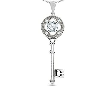 【中古】【インポート品・未当て嵌める】STAR K 14?KT白いことゴールドKey to My Heartクローバーキーペンダントネックレス